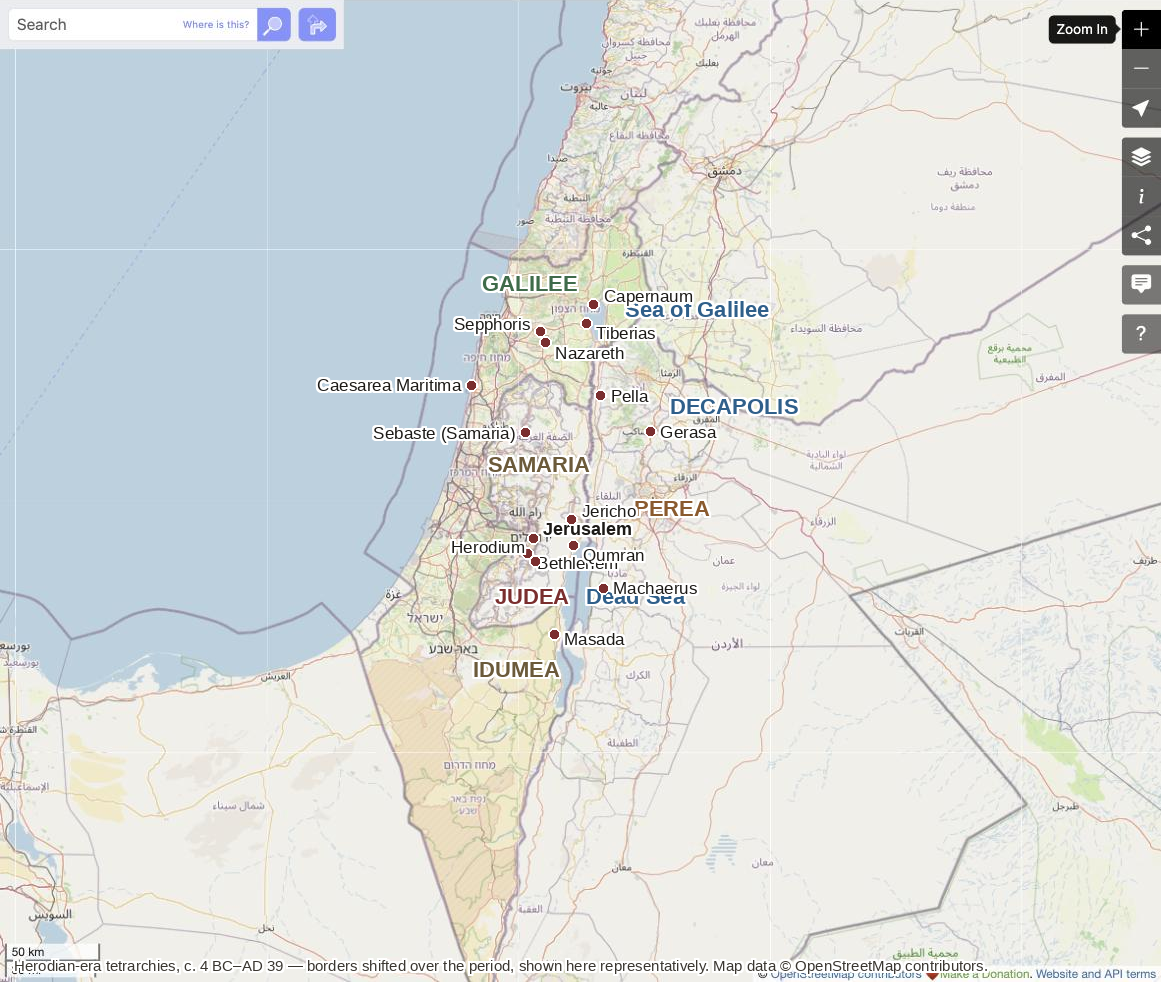 Real map of Judea, Galilee, Samaria, Perea, and the Decapolis in the Second Temple period